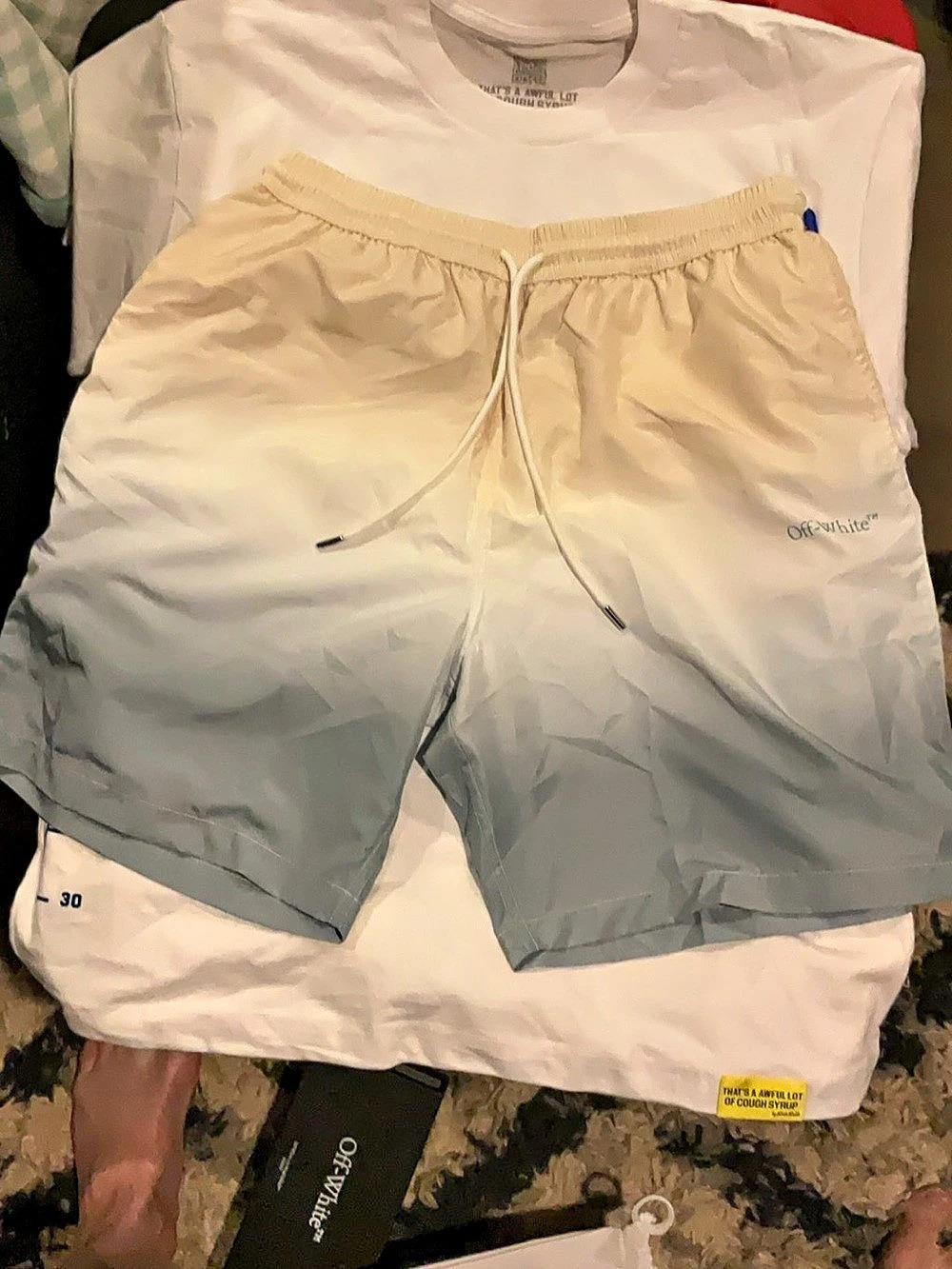 Off-White Gradient Arrow Swim Shorts Men's Blue & White Size 30